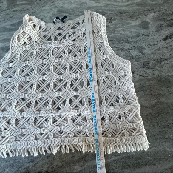 DKNY Jeans Women’s Macramé Knit Top 3X Beige Boho Festival Tank (F1) - Picture 7 of 10